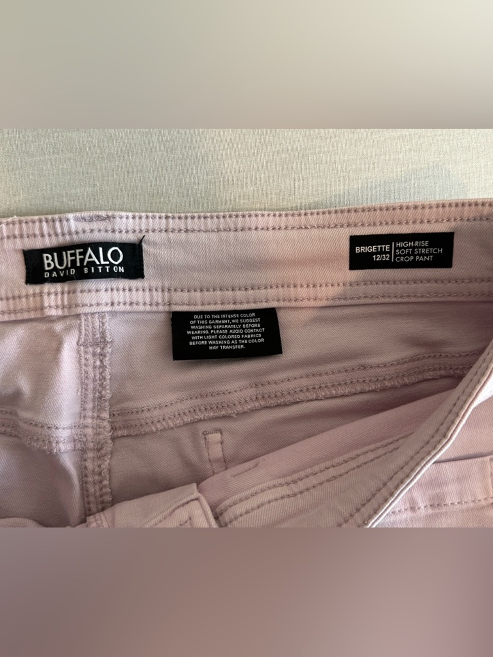 Buffalo David Bitton Light Pink High-Rise Wide Leg Stretch Crop Pants | SIZE 12 - Picture 7 of 7